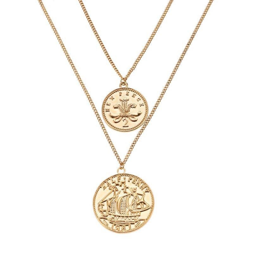 Double Layered Vintage Coins Necklace - Picture 3 of 5